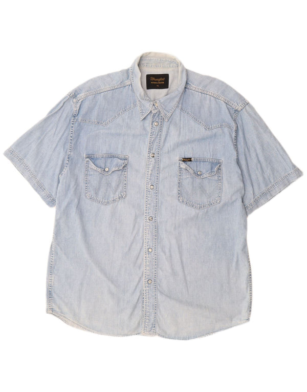 WRANGLER Camisa vaquera de manga corta para hombre 2XL Azul