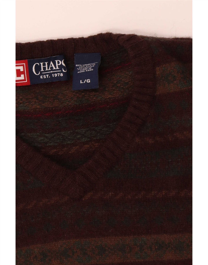 Chaps Suéter con cuello en V para hombre, talla grande, lana de cordero Fair Isle multicolor