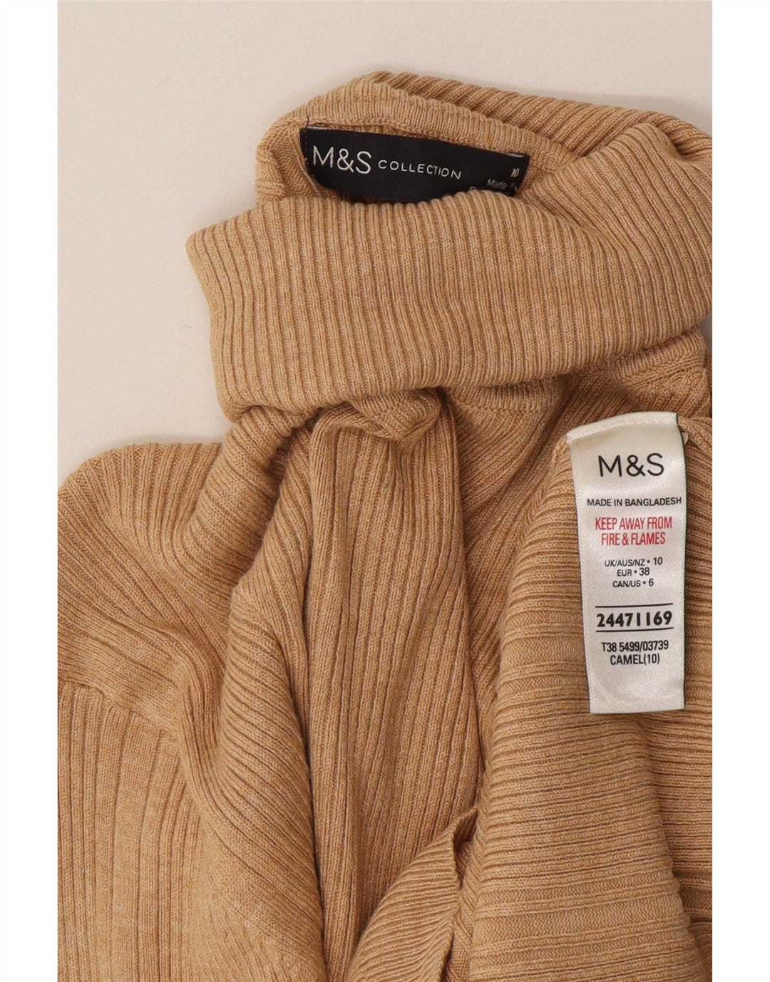 Marks & Spencer Jersey con cuello vuelto para mujer UK 10 Small Viscosa beige