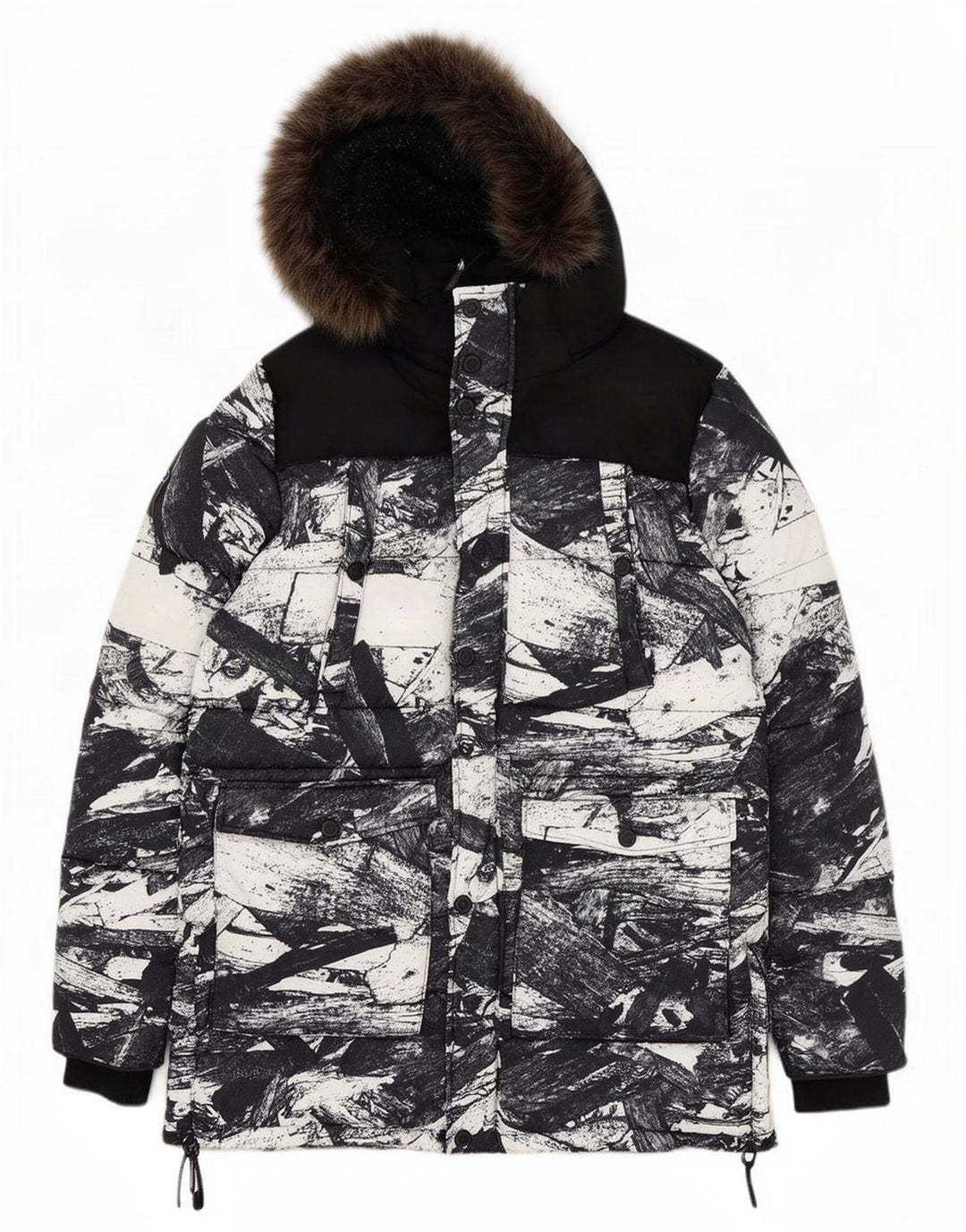 Superdry Chaqueta de esquí con capucha para hombre UK 42 XL Poliéster geométrico negro