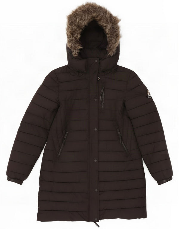 Superdry Abrigo acolchado con capucha para mujer UK 42 Medium Black Poliéster
