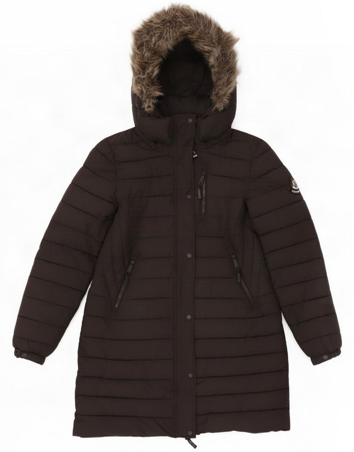 Superdry Abrigo acolchado con capucha para mujer UK 42 Medium Black Poliéster