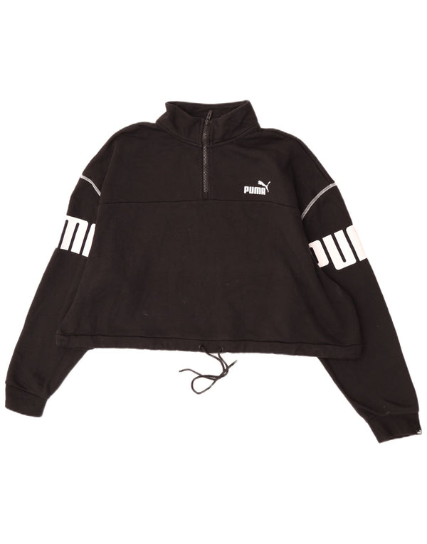 Puma Womens Crop Graphic Zip Neck Sweatshirt Jumper UK 20 2XL Black Cotton