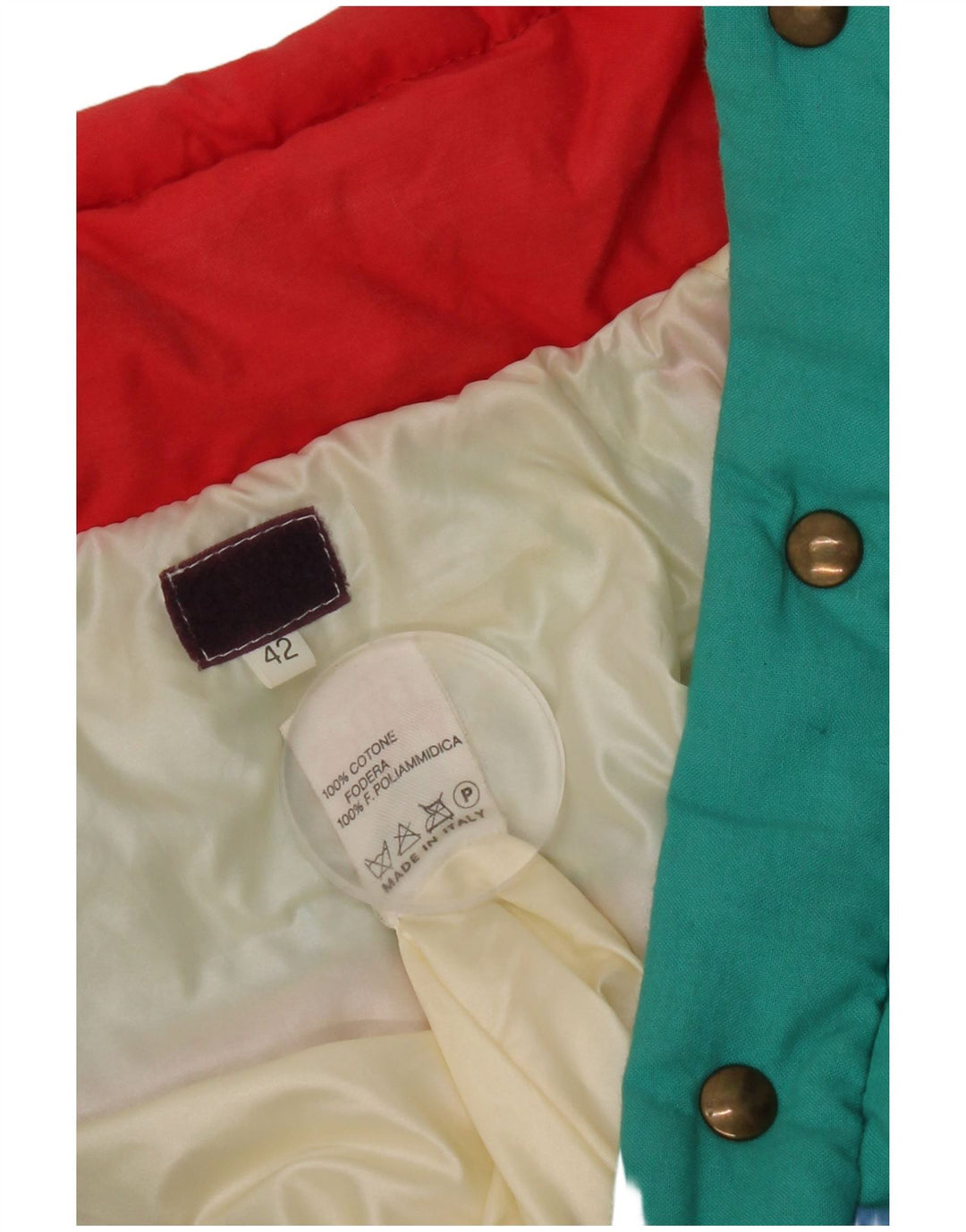 Chaqueta acolchada con capucha vintage para mujer IT 42 Bloque de color multicolor mediano