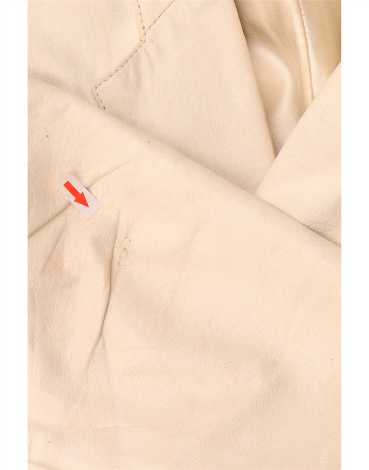 Vintage mujer cuero 2 piezas falda conjunto Reino Unido 12 medio W26 blanco apagado