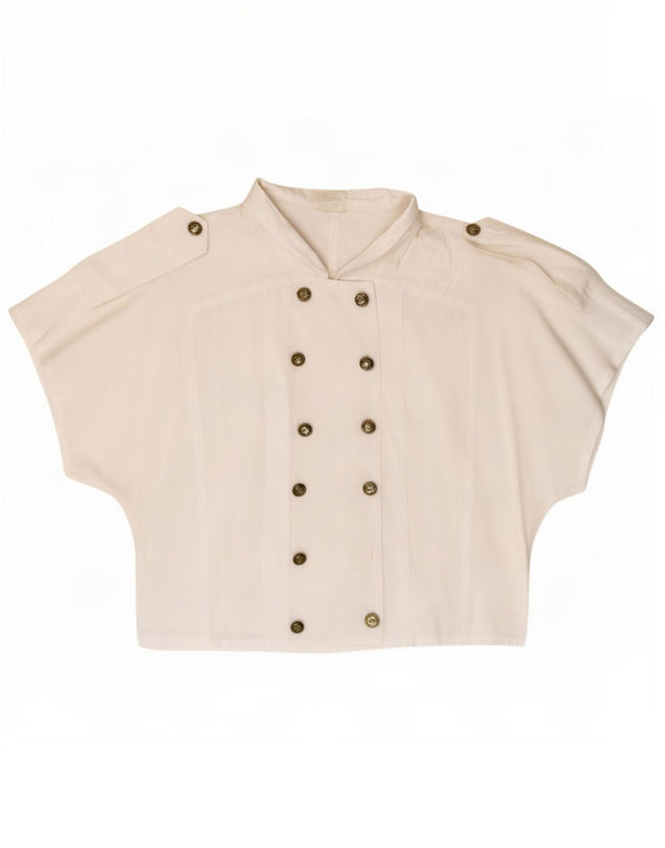 Vintage mujer militar crop manga corta camisa blusa IT 46 grande blanco