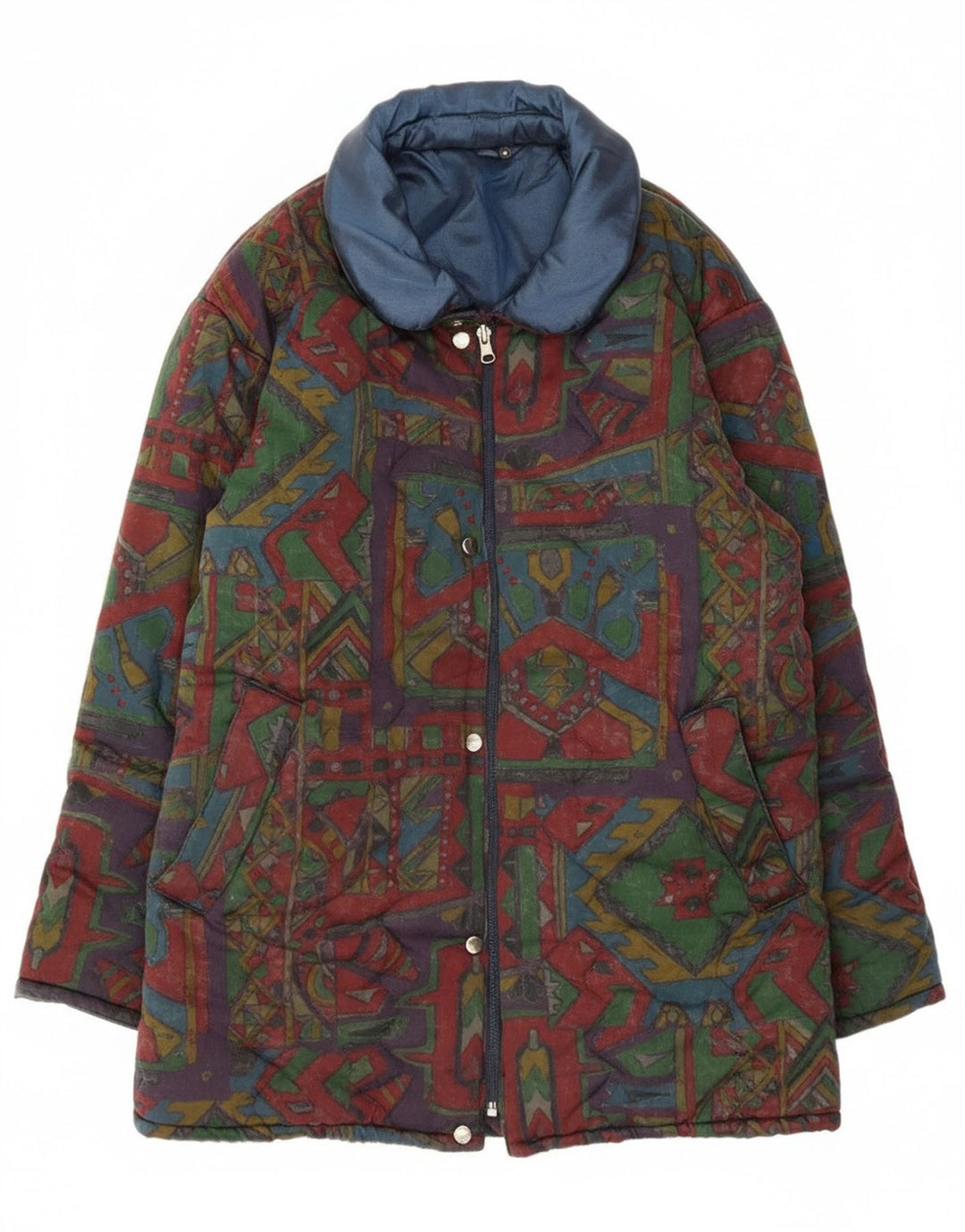 Vintage hombres reversible chaqueta acolchada Reino Unido 40 grande multicolor geométrico
