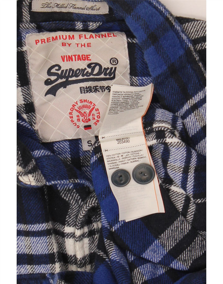 SUPERDRY Hombre Camisa De Franela De Algodón A Cuadros Azul Pequeño