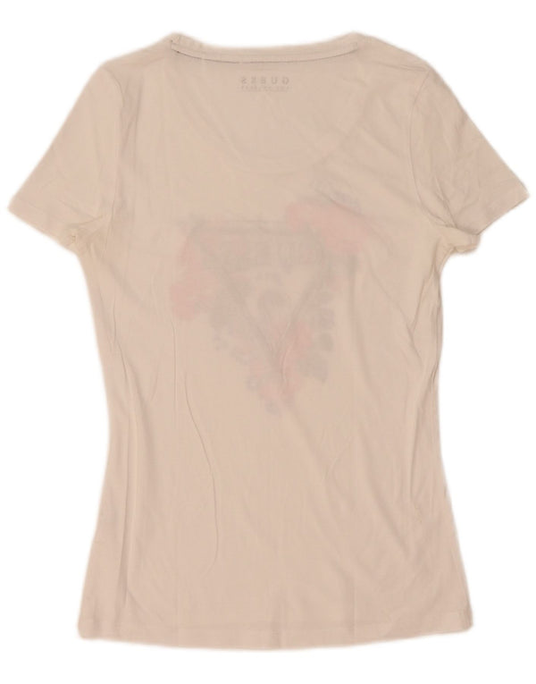 Guess Camiseta gráfica para mujer Top UK 12 Medium White