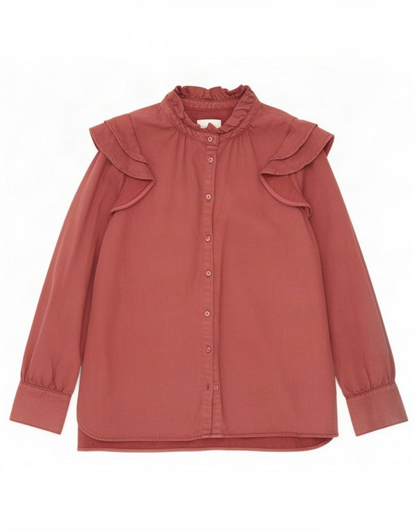 Segunda Mujer Camisa Blusa UK 12 Medium Borgoña Lyocell