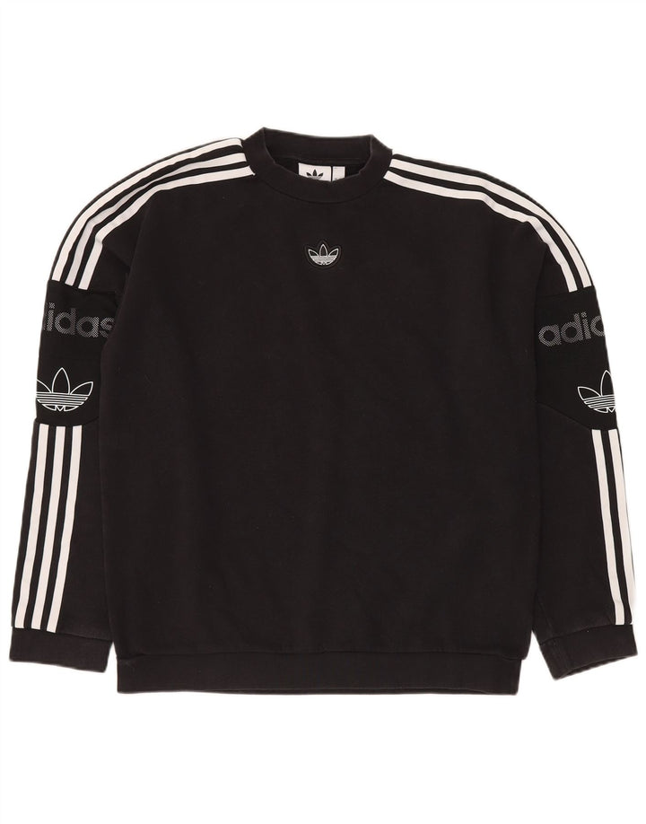 ADIDAS Hombre Loose Fit Graphic Sudadera Jumper Pequeño Algodón Negro