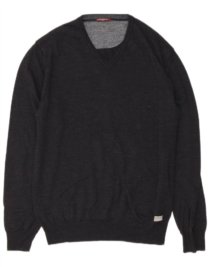 Carrera Jersey con Cuello en V para Hombre Lana Merino Gris Medio