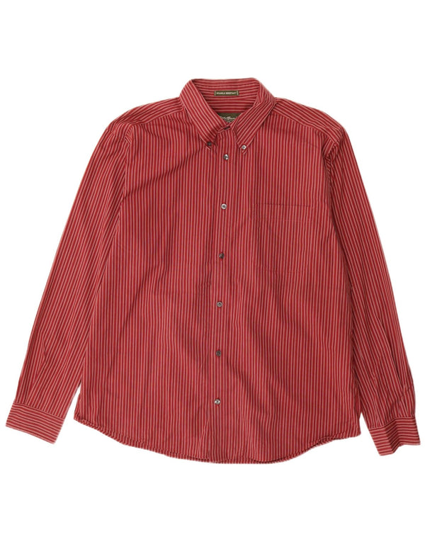 EDDIE BAUER Camisa de hombre grande de algodón a rayas rojas