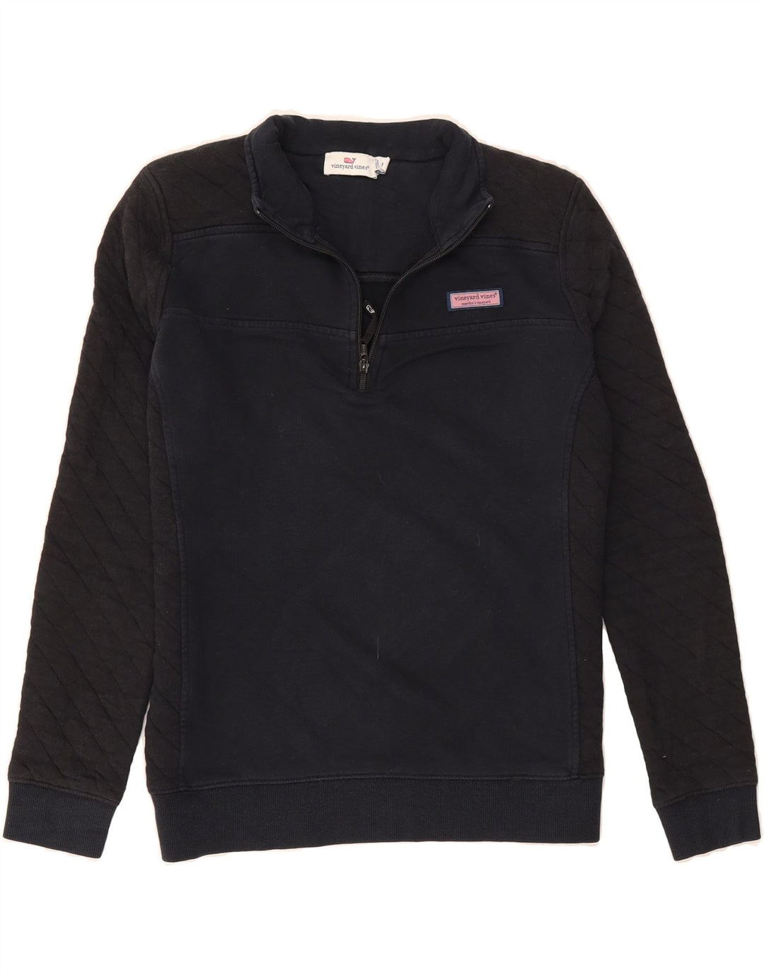 VINEYARD VINES Womens Zip Neck Sweatshirt Jumper UK 14 Medium Black Cotton Vintage Vineyard Vines and Second-Hand Vineyard Vines from Messina Hembry 