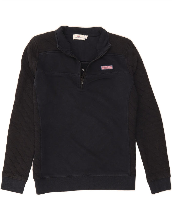 VINEYARD VINES Womens Zip Neck Sweatshirt Jumper UK 14 Medium Black Cotton Vintage Vineyard Vines and Second-Hand Vineyard Vines from Messina Hembry 