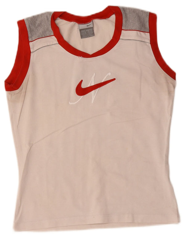 Nike Top sin mangas gráfico para mujer UK 8/10 Small White Colourblock