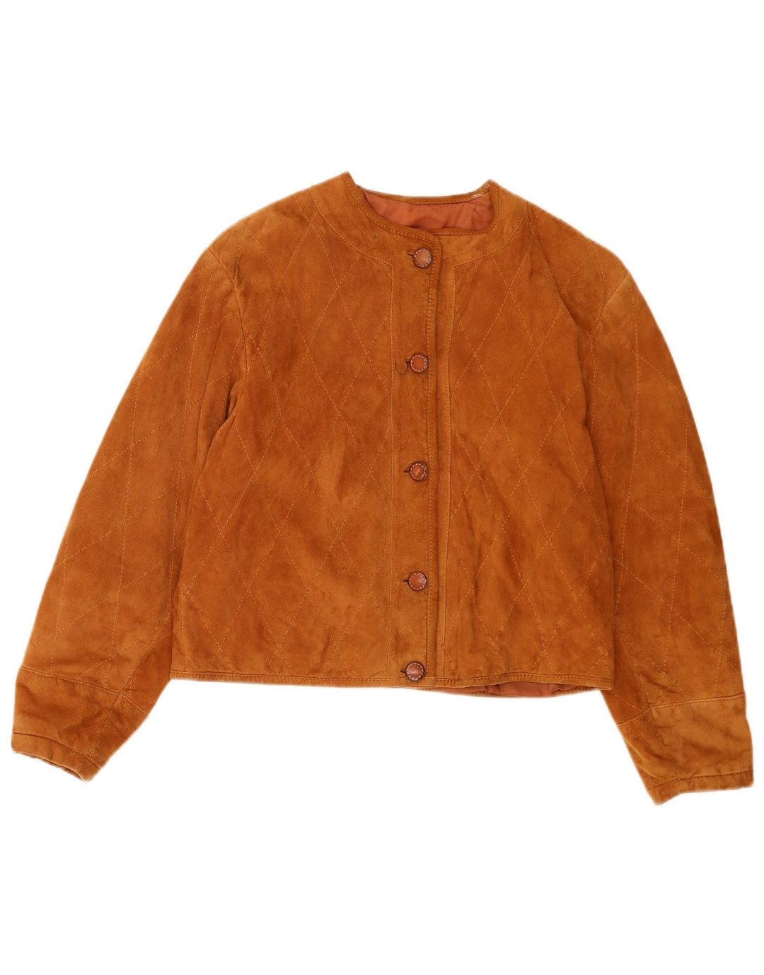 Vintage mujer crop ante chaqueta Reino Unido 16 grande marrón geométrico
