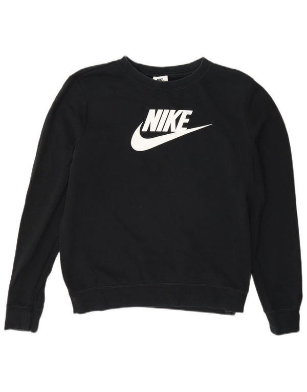 Nike Sudadera de gran tamaño con gráfico para mujer UK 10 Small Black Cotton