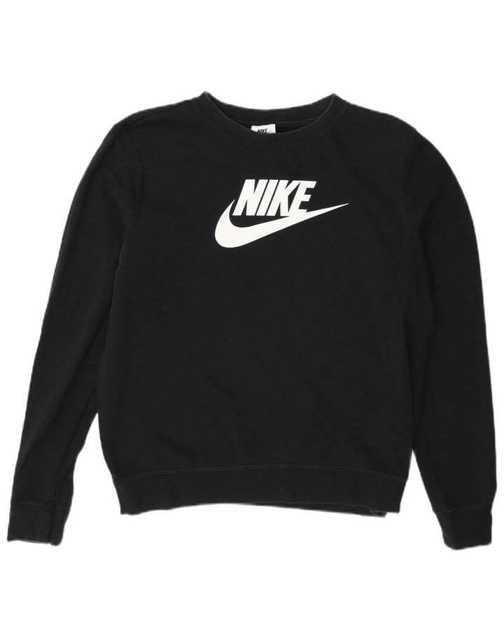 Nike Sudadera de gran tamaño con gráfico para mujer UK 10 Small Black Cotton
