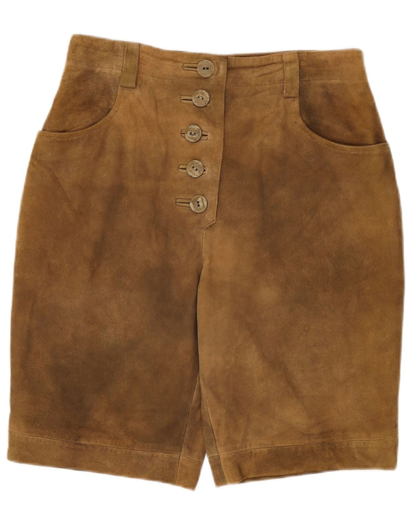 Vintage mujer cintura alta ante pantalones cortos W30 cuero beige medio