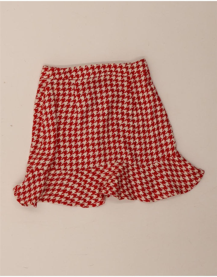 Zara Mujer Minifalda XS W24 Rojo Pata De Gallo Algodón