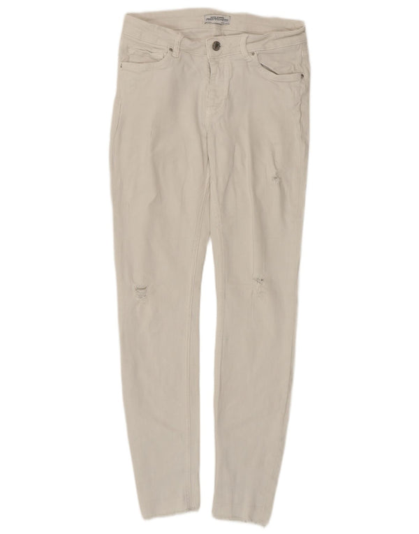 Zara Vaqueros pitillo desgastados para mujer EU 36 XS W26 L27 Algodón blanco