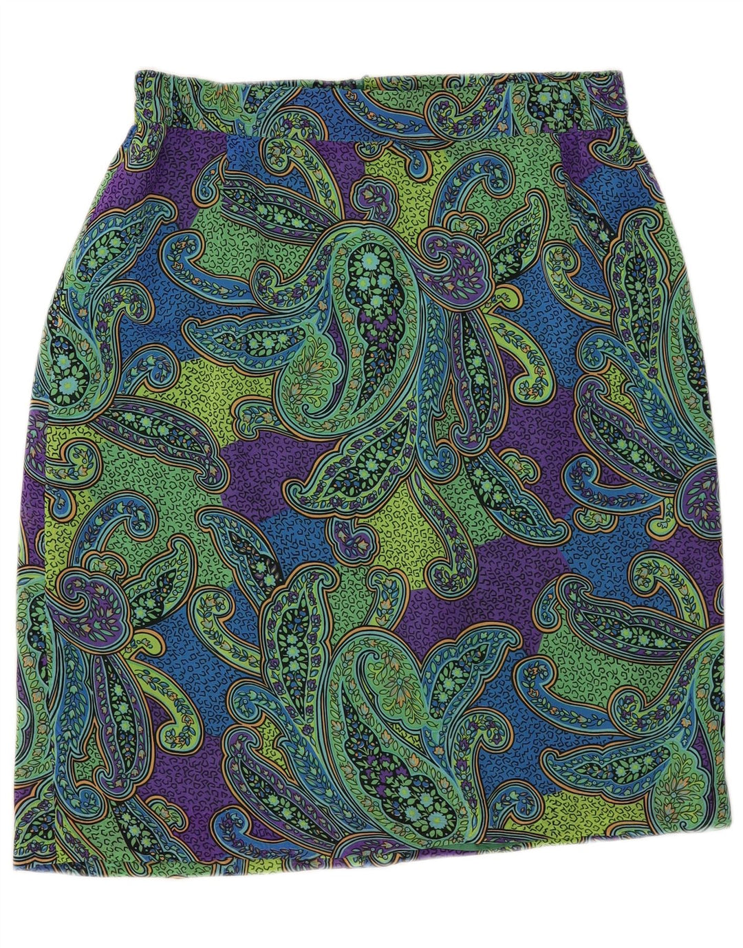 Falda lápiz vintage para mujer IT 44 Mediana W34 Verde Paisley Poliéster