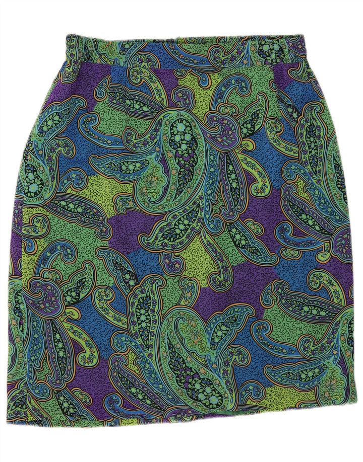 Falda lápiz vintage para mujer IT 44 Mediana W34 Verde Paisley Poliéster