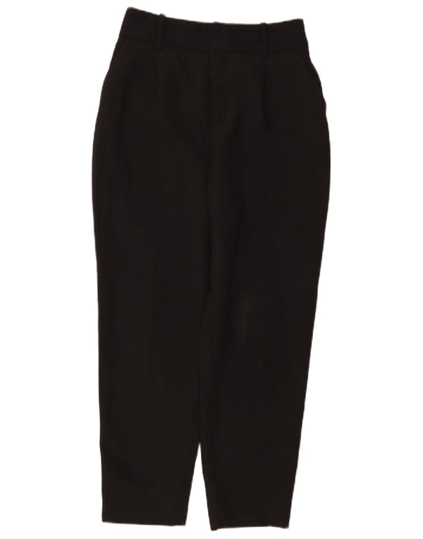 Zara Mujer Pantalones Chinos Cónicos De Cintura Alta Pequeño W26 L26 Poliéster Negro