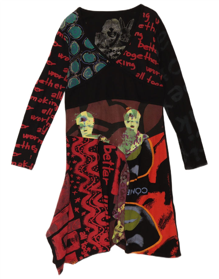 Desigual Vestido Asimétrico Gráfico Mujer UK 40 XL Negro Patchwork