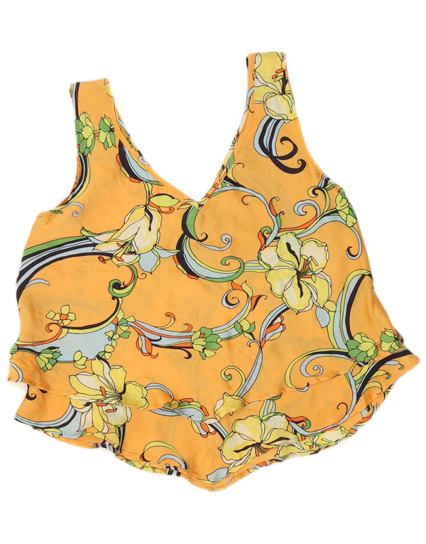 Vintage mujer blusa sin mangas Top Reino Unido 14 medio naranja floral