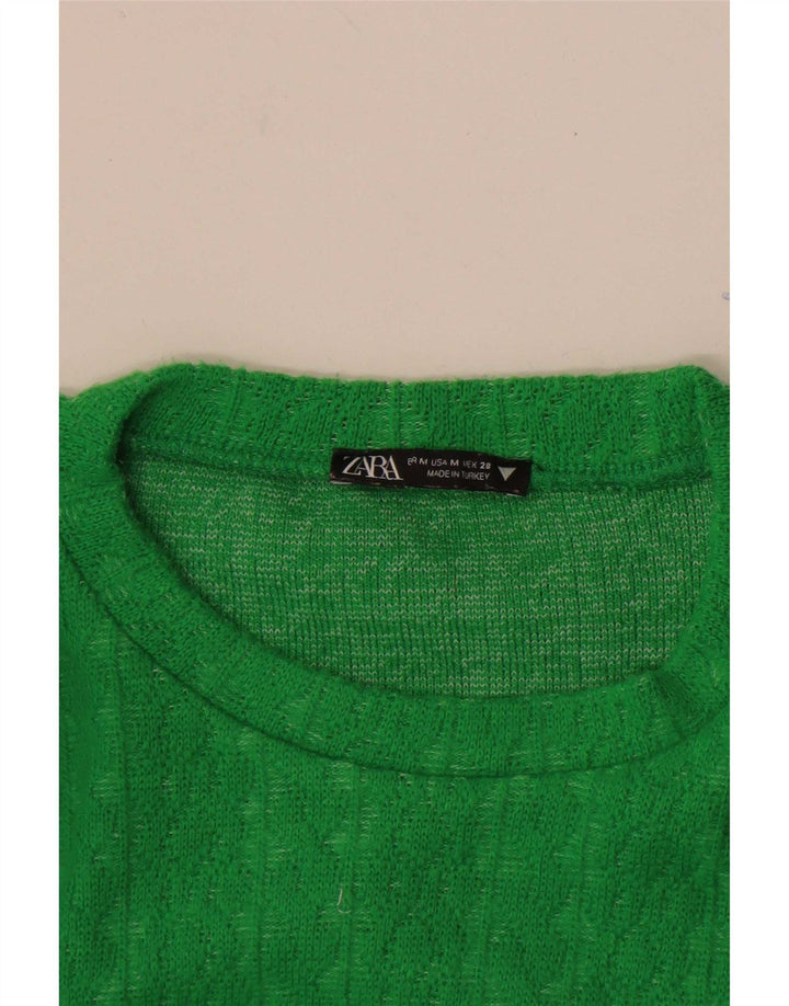 Zara Mujer Crop Top Manga Larga UK 42 Verde Medio