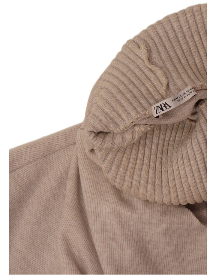 Zara Mujer Camiseta Sin Mangas Con Cuello Vuelto UK 40 Medium Beige