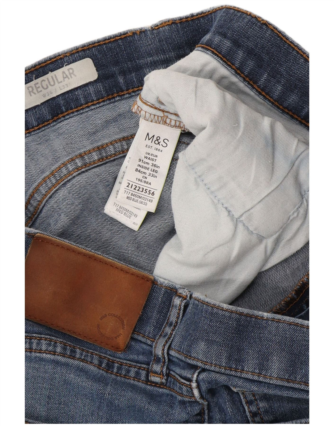 Marks & Spencer Vaqueros rectos regulares para hombre W36 L33 Algodón azul