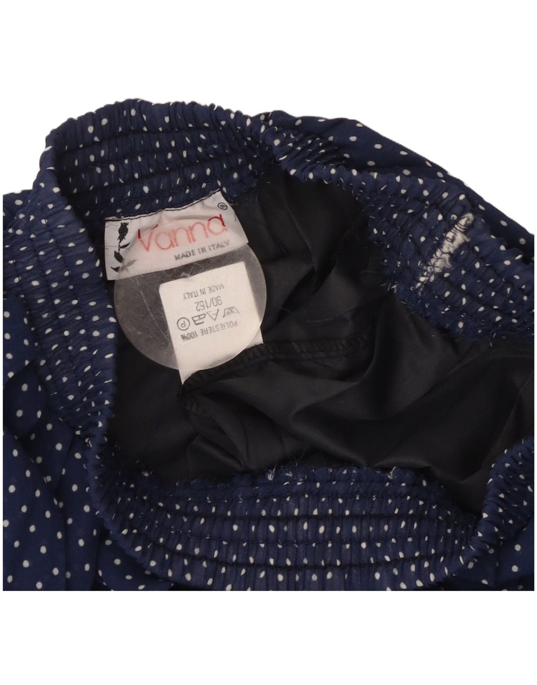 Vintage mujer falda plisada W26 pequeño azul marino lunares poliéster