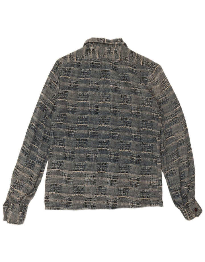 Vintage camisa de mujer Reino Unido 12 azul medio geométrico