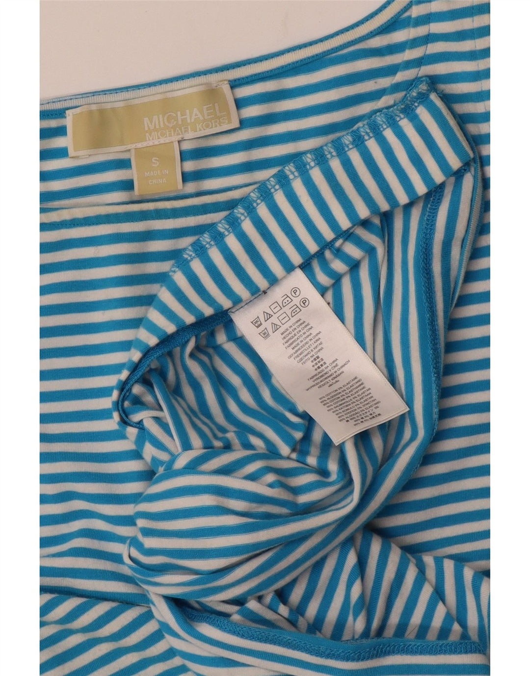 MICHAEL KORS Top con hombros descubiertos para mujer, manga larga, talla 40, talla pequeña, color azul a rayas