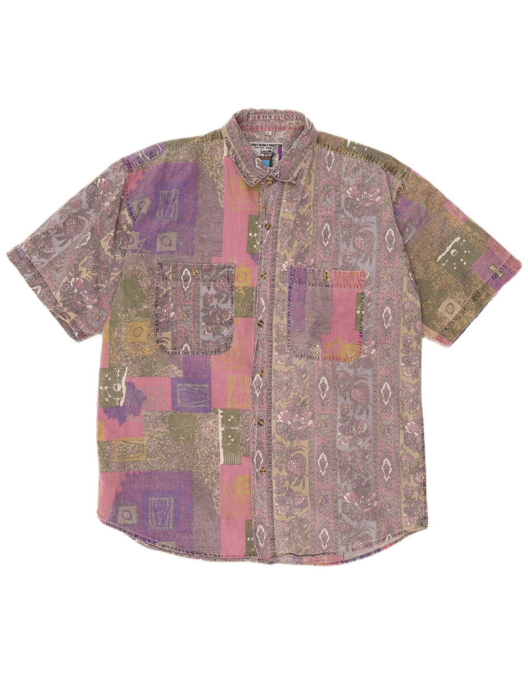 Camisa Southern Hombre Manga Corta XL Patchwork Multicolor