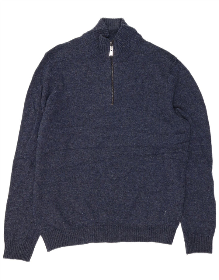 Marks & Spencer Jersey con cuello y cremallera para hombre, talla grande, azul marino, clásico