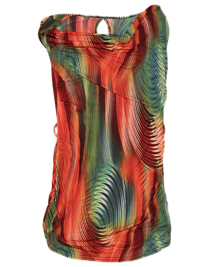 Vintage mujeres patrón abstracto vestido básico Reino Unido 8 pequeño multicolor