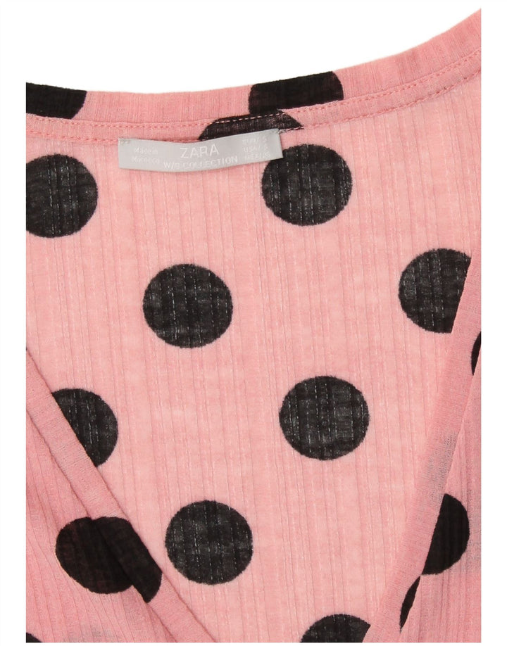 Zara Mujer Blusa Corta Top Reino Unido 10 Pequeño Lunares Rosas