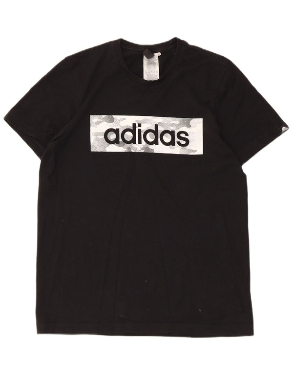 Adidas - Camiseta gráfica para hombre, talla pequeña, algodón negro