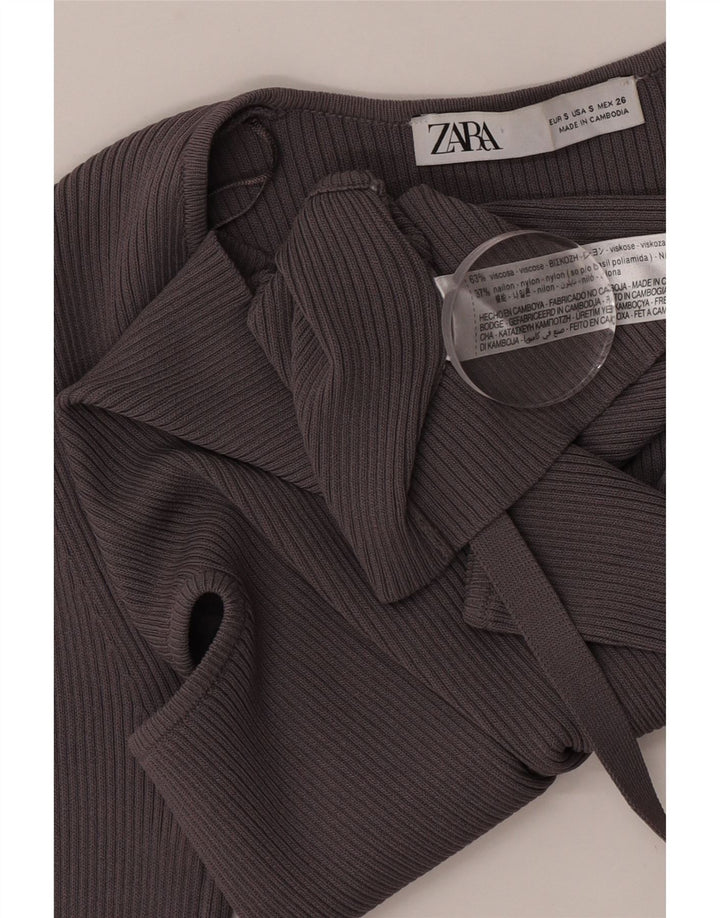Zara Mujer Crop Top Recortado UK 10 Small Viscosa Gris