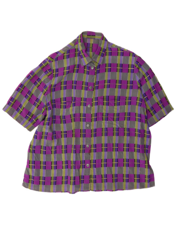 Vintage mujer camisa de manga corta blusa Reino Unido 14 cuadros multicolores grandes
