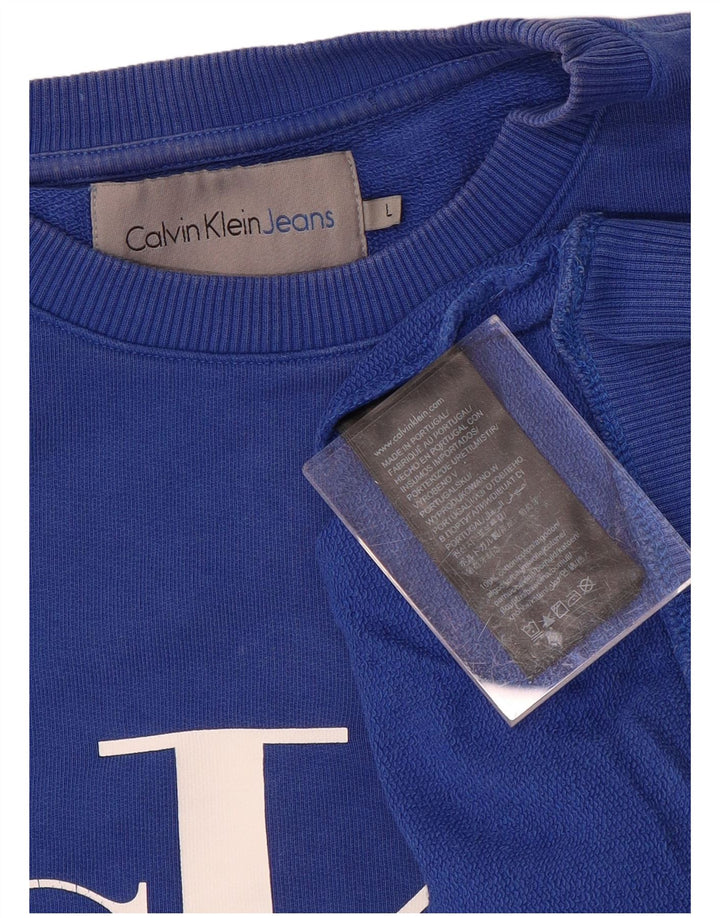 CALVIN KLEIN JEANS Sudadera estampada para hombre Jumper Large Azul Algodón
