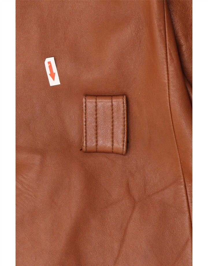 Vintage mujer 3 botones chaqueta de cuero Reino Unido 8 pequeño marrón