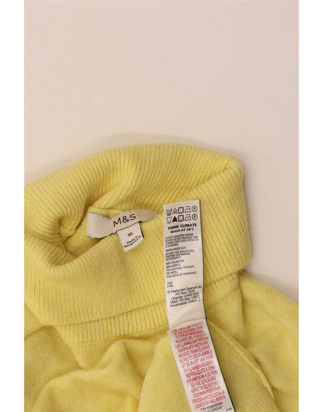 Marks & Spencer Jersey con cuello vuelto para mujer UK 40 XL Poliéster amarillo