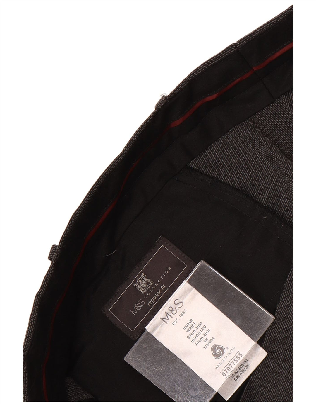 Marks & Spencer Pantalones de traje rectos de corte regular para hombre W36 L29 Lana gris