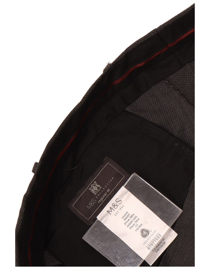 Marks & Spencer Pantalones de traje rectos de corte regular para hombre W36 L29 Lana gris