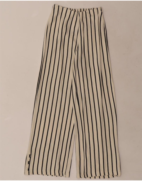 Zara Pantalones Casuales De Pernera Ancha para Niñas 13-14 Años W22 L27 Rayas Beige